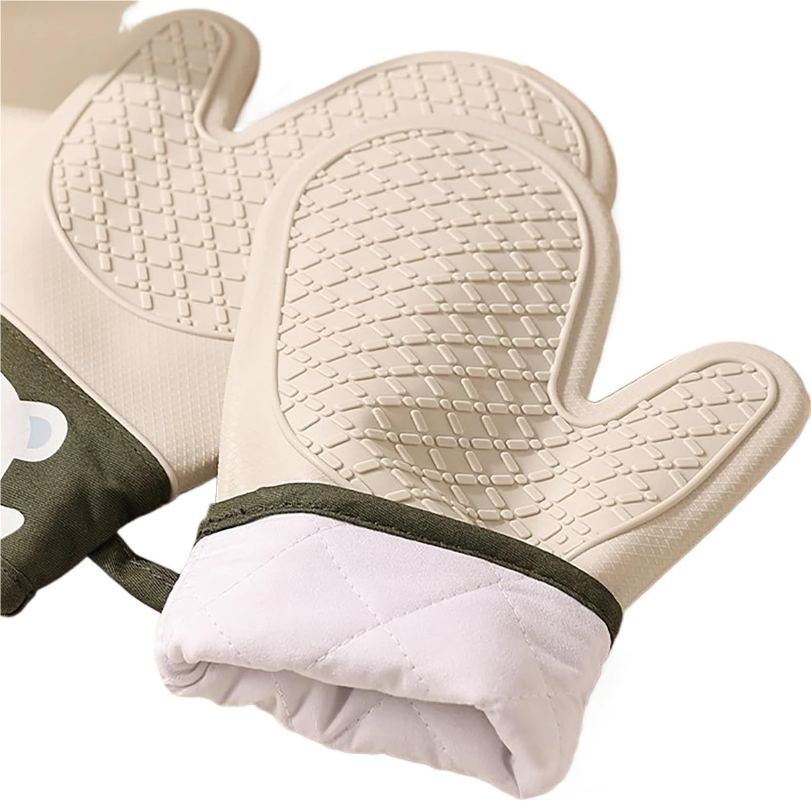 2pcs Silicone Gloves Thickened Insulation Anti Slip Scald Oven Kitchen Baking Tool(Beige)