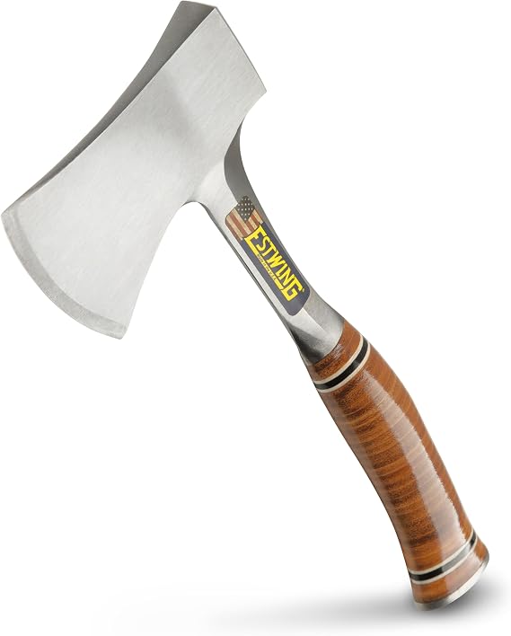 ESTWING Sportsman's Axe - 14 USA Made Camping Hatchet with Forged Steel Construction & Genuine Leather Grip - E24A