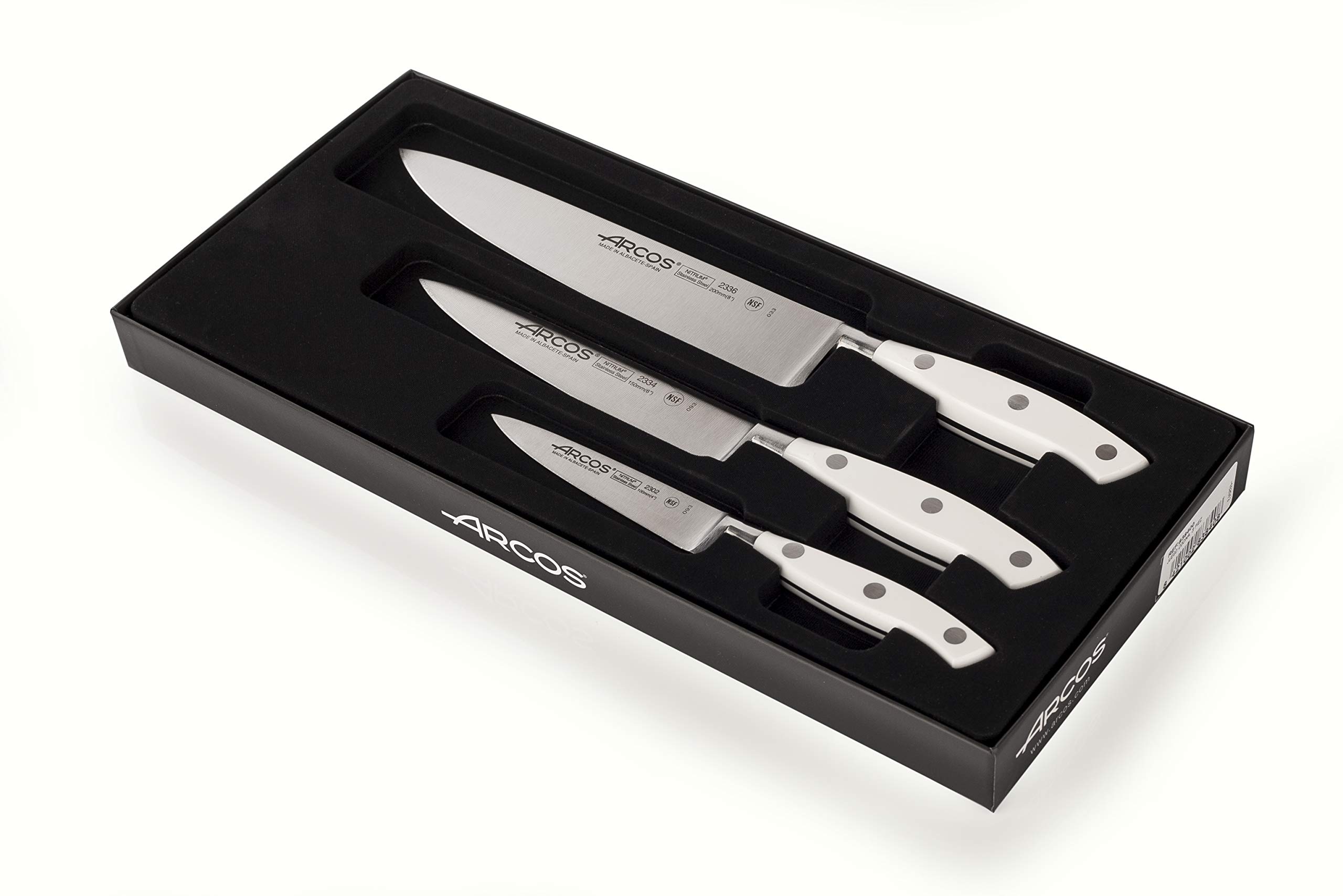 Arcos Serie Riviera Set 3 Coltelli Da Cucina: Chef, Santoku E Utilità - Lama Forgiata NITRUM In Acciaio Inox, Manico Nero POM - 2