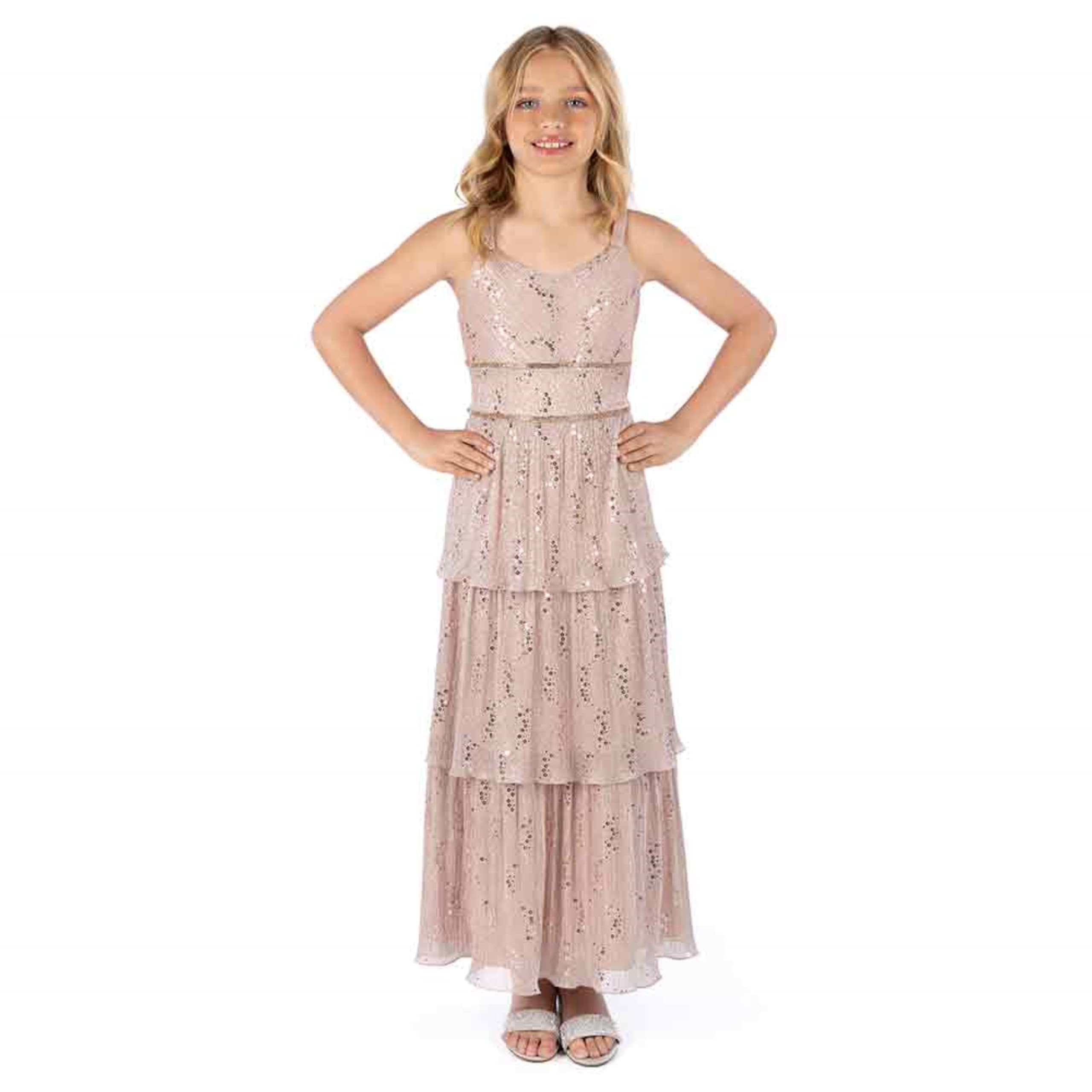 Speechless Girls' Sleeveless Sequin Patterned V Neck Tiered Maxi Dress