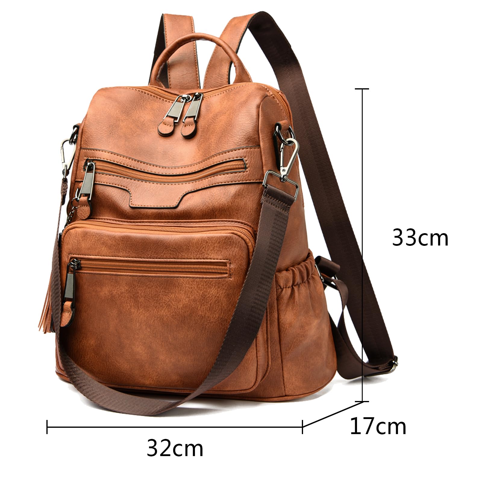 Bolsos Mochila Mujer Impermeable Cuero Bolsos bandolera Bolso Casual Viaje Mochilas Marrón