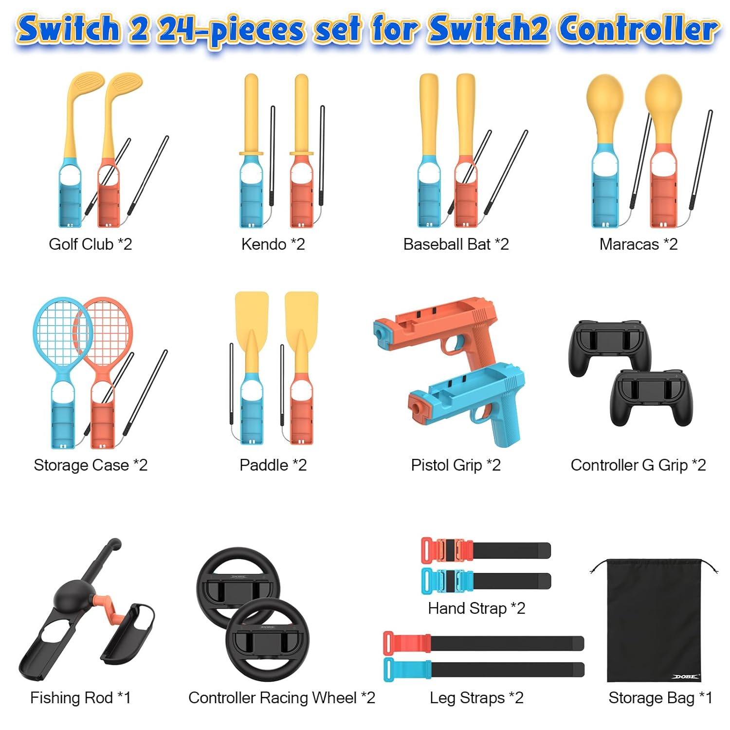 RunSnail 24 in 1 Switch/Switch2 Sports Accessories for Nintendo Switch 2, for Authentic Sports Experience, Family Gatherings, Social Icebreaker, with Storage Bag - Image 2
