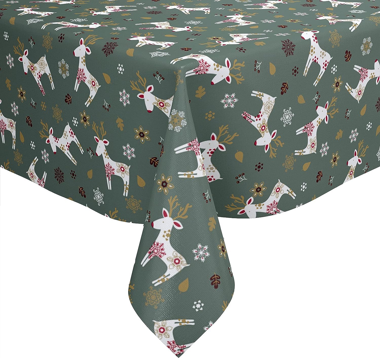 Karina Home Scandi Christmas Reindeer PVC Vinyl Wipe Clean Oilcloth Tablecloth (Green, 120 x 120cm)