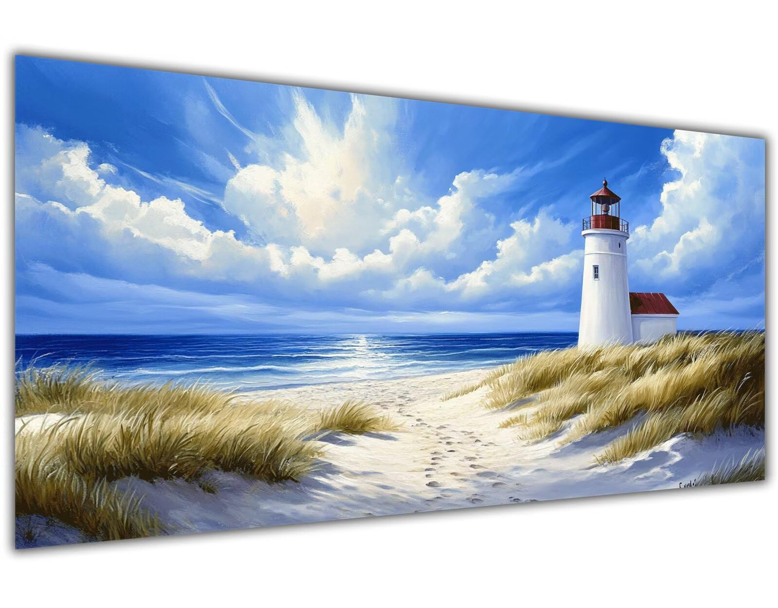 Peinture Numero Enfant Plage Peinture par Numero Adulte Phare Paint by Numbers Kits Facile Toile Huile Painting à la Main avec Pinceaux Artisanat pour la Maison Décoration 70x140cm Sans Cadre-KL819