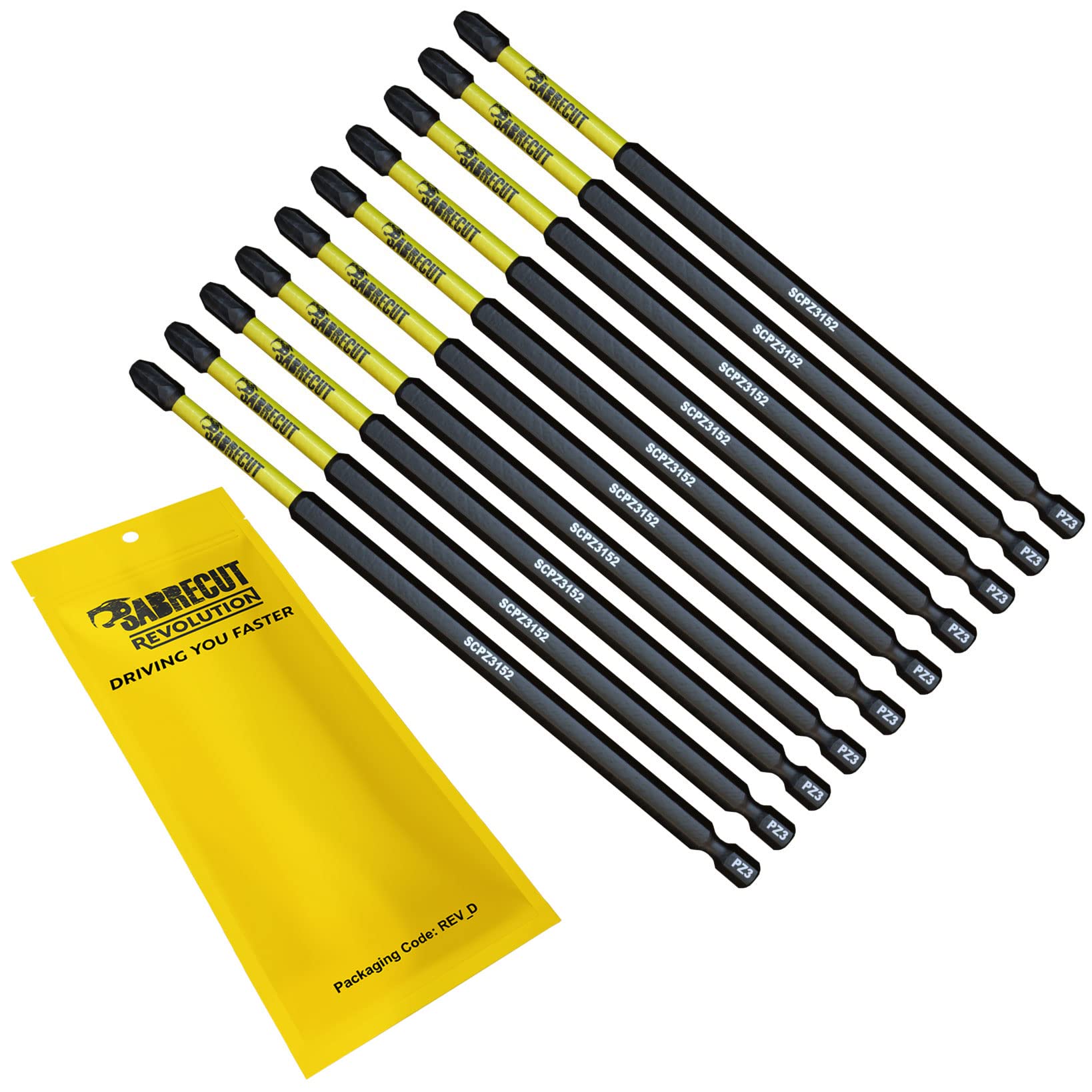 Sabrecut 10 X Scpz3152_10 152Mm Pz3 Magnetic Impact Screwdriver Driver Bits Set Pozi Pozidriv Heavy Duty