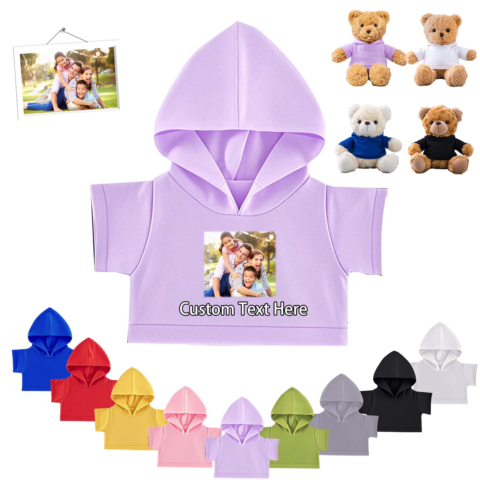 FAHOXUMR Personalised Teddy Bear Clothes with Photo Text, Custom Stuffed Animal Clothes Fit 8-16inch Stuffed Bear Clothing, Personalised Doll Clothing Make Your Own Plush Doll Shirt