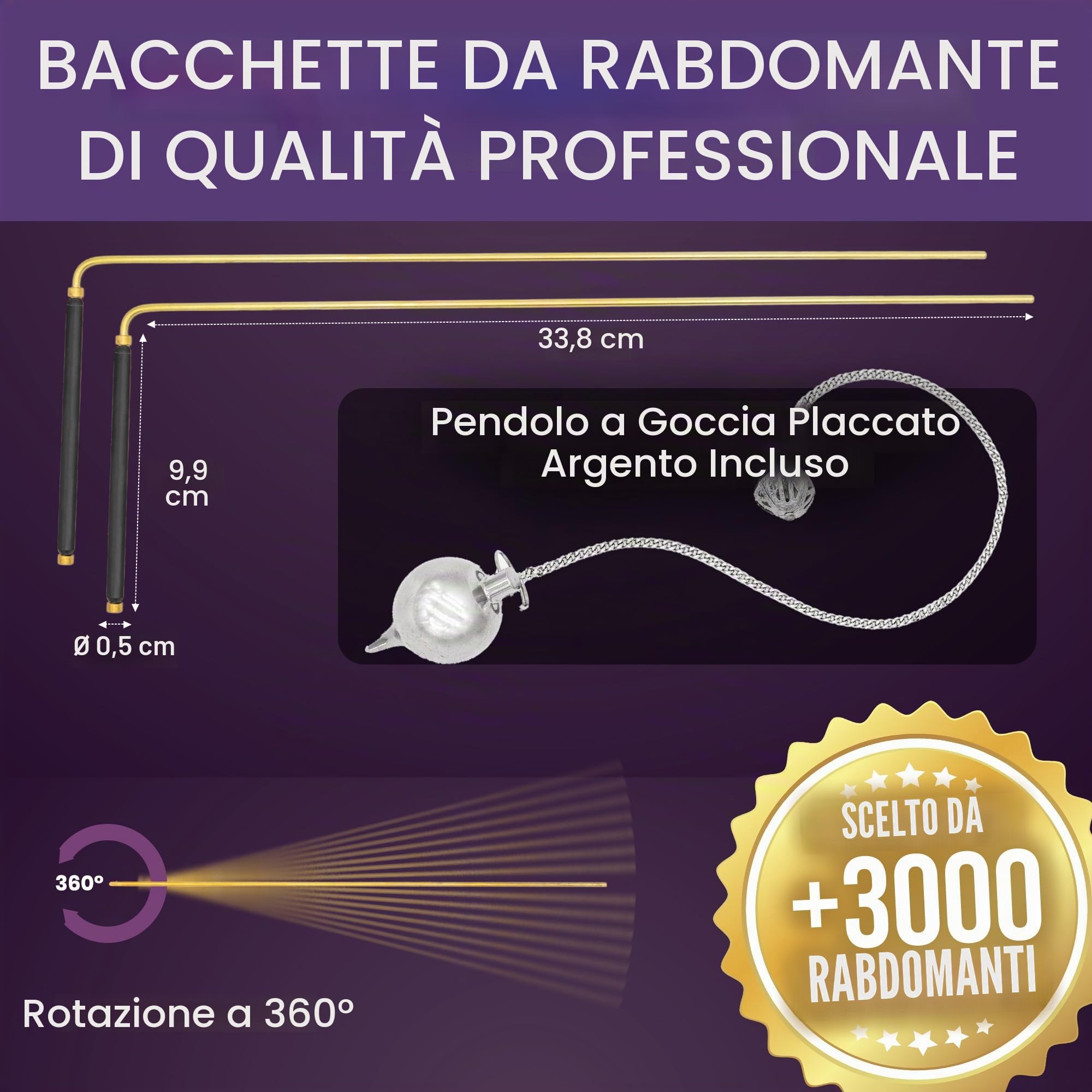 Vibratis Bacchette Professionali per cercatore e Pendolo divinatorio, Confezione Ideale per Iniziare la radiestesia [◕