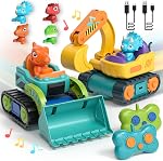Lehoo Castle 2 Pack Remote Control Cars for Kids, Construction Toys for 3 Year Old Boys, Rechargeable RC Excavator & Bulldozer Toys, 3 Year Old Boy Gifts