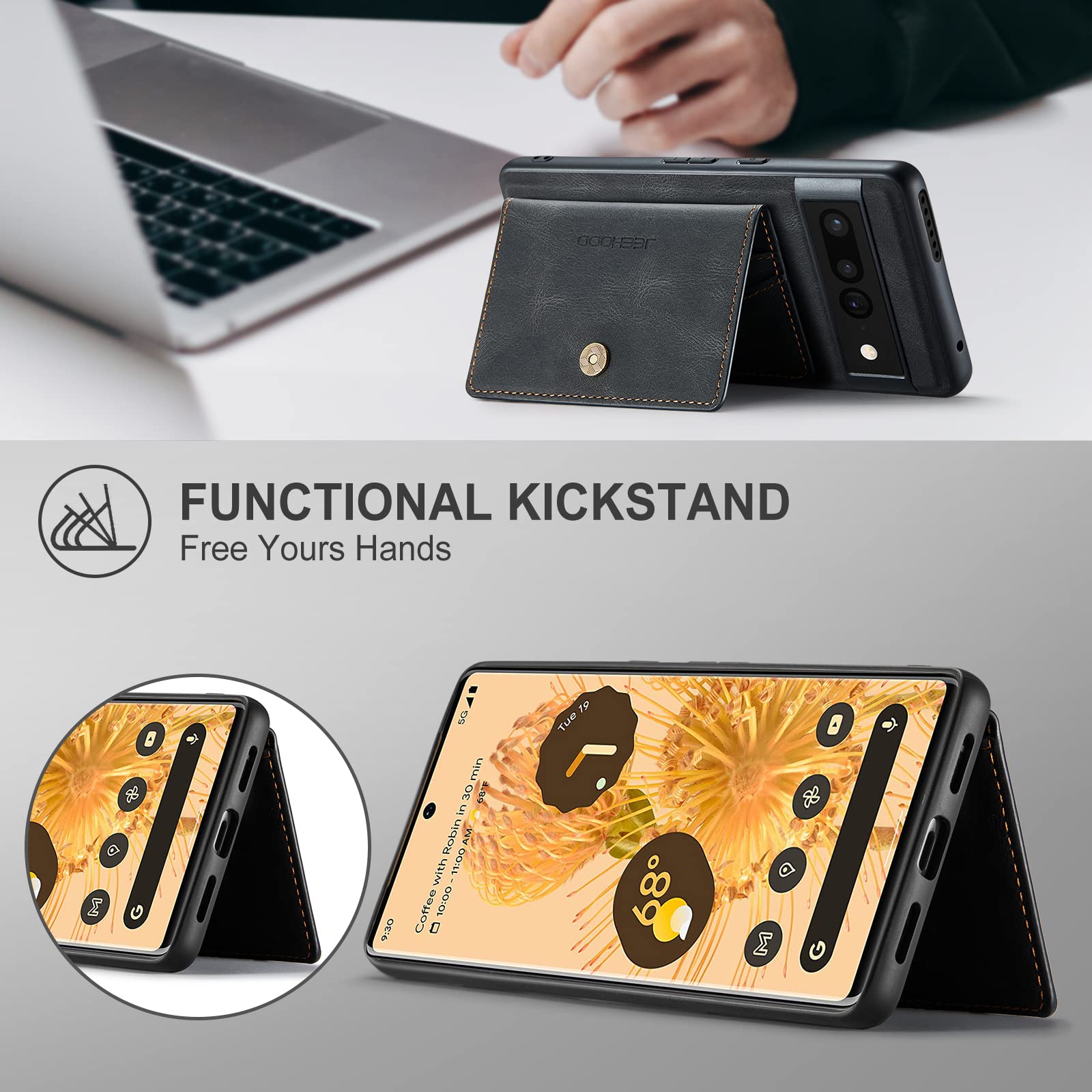 Sitthyw Custodia Magnetica Con Porta Carte Per Google Pixel 7A – Pelle PU E TPU – Scomparto Rimovibile, Ultra Sottile, Antiurto – Colore Mandorla - 2