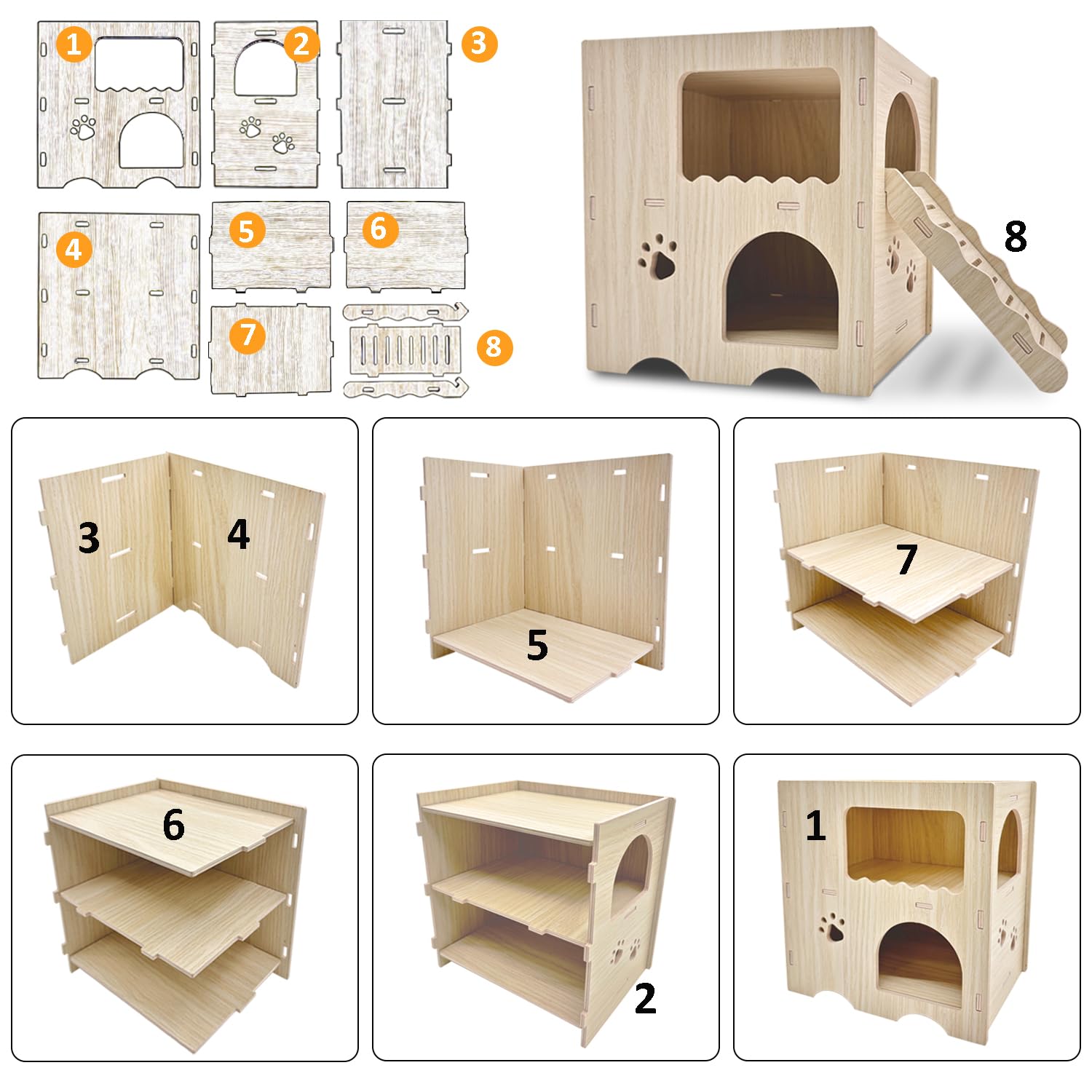 Maison Hamster, Maison en Bois pour Hamster Nains Hamster Syrien Rat Gerbille, 2 étages avec Échelle