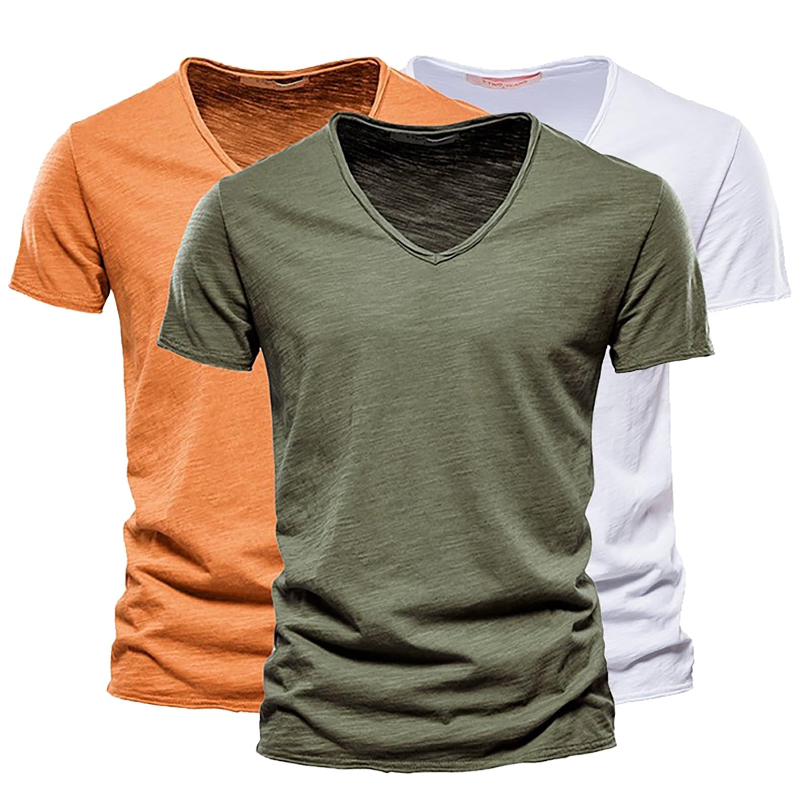 Camiseta de manga corta para hombre, de algodón, cuello de pico, transpirable, de ocio, fina, cuello en V, camiseta deportiva, holgada, básica, para hombre, informal, de punto acanalado