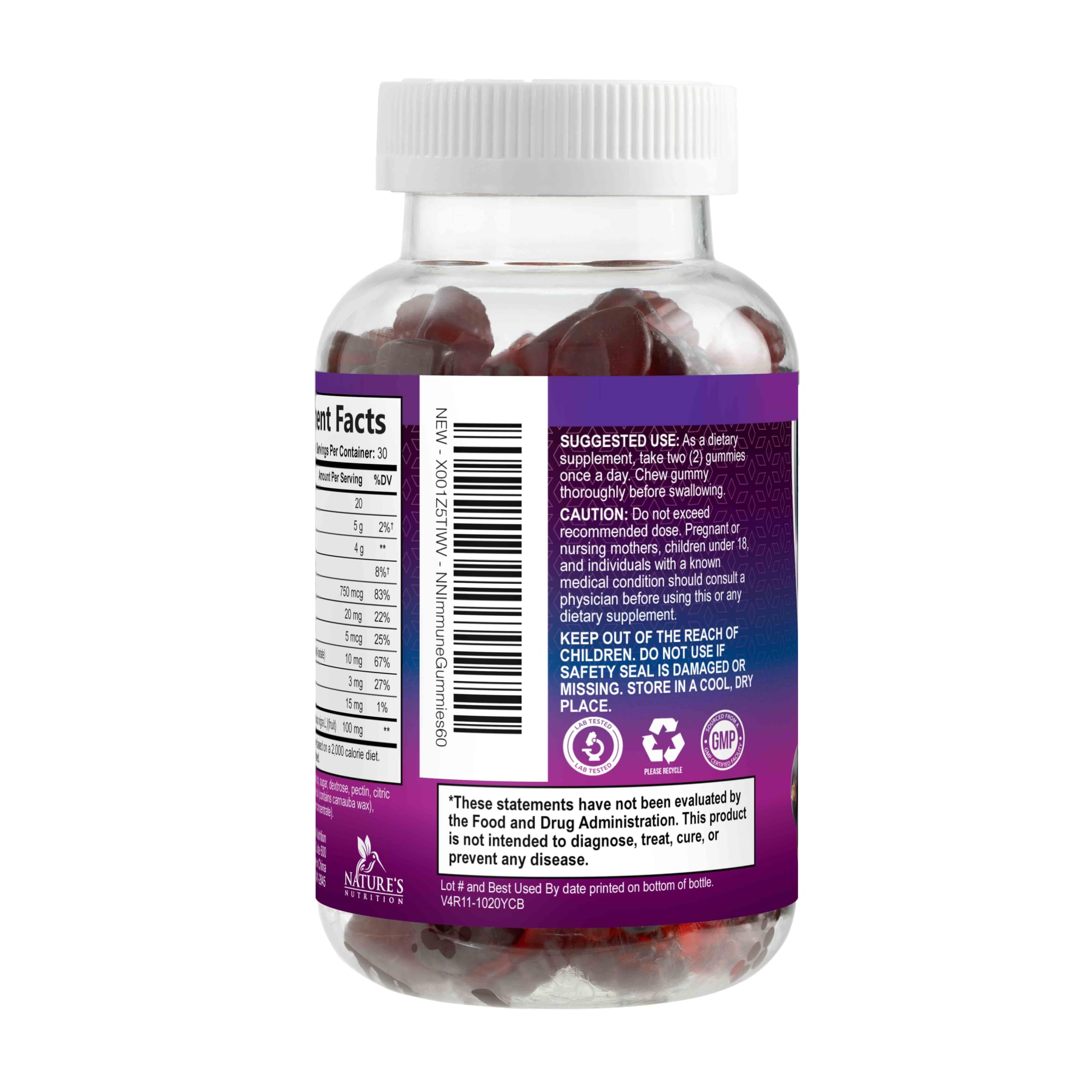 Elderberry Immune Support Gummies 100mg - 3X Strength Sambucus Elderberry Gummy with Vitamin C, D3 & Zinc - Natures Black Elderberry Extract, Immune Support Supplement for Adults & Kids - 60 Gummies — Amazon image 8