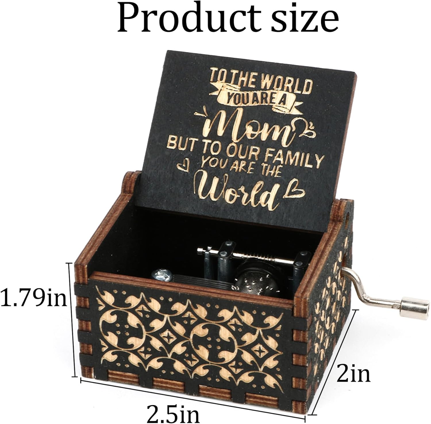 Music Box Hand Crank Engraved Musical Box-U R My Sunshine Mechanism Antique Vintage Personalizable Gift for Mom from Daughter and Son,Birthday, Mother's Day, Christmas - Image 5