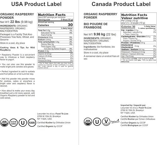 Miniatura 10 de Polvo de frambuesa orgánica 8 libras sin OMG crudo superalimento vegano a granel rico en aminoácidos esenciales ácidos grasos y minerales ideal para