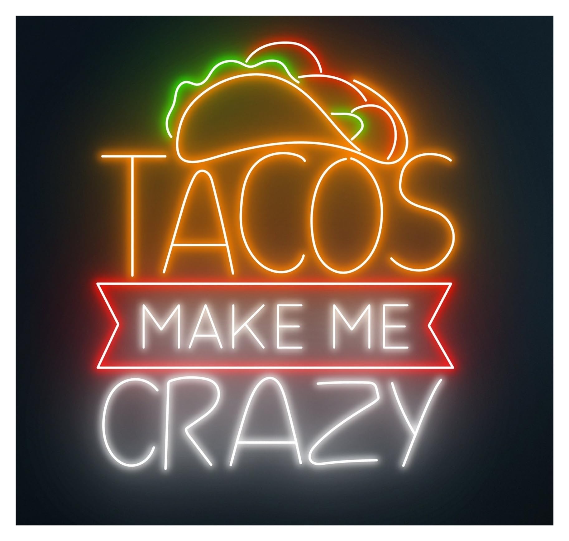 RONGCH Hanging Art Signs Tacos Make Me Crazy Neon Sign Mexican Food Room Wall Decor Restaurant Storefront Window Display Business Entrance 65cm