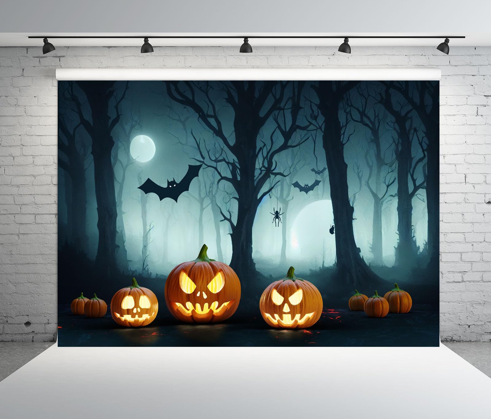 12x10FT (3.6x3m) Zucche Luminose Nel Bosco Notturno Sfondo Fotografico