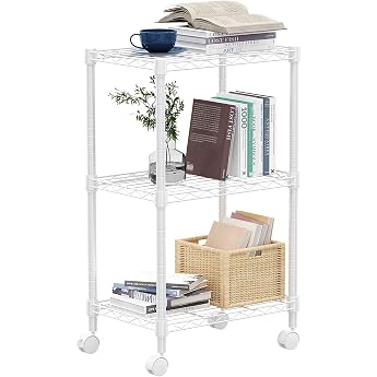 M MZG 3 Tier Shelving Unit Metal Shelves Wire Shelf Closet Organizer with Wheel for Garage Kitchen Bathroom Laundry White 11.8 D x 17.7 W x 29.7 H