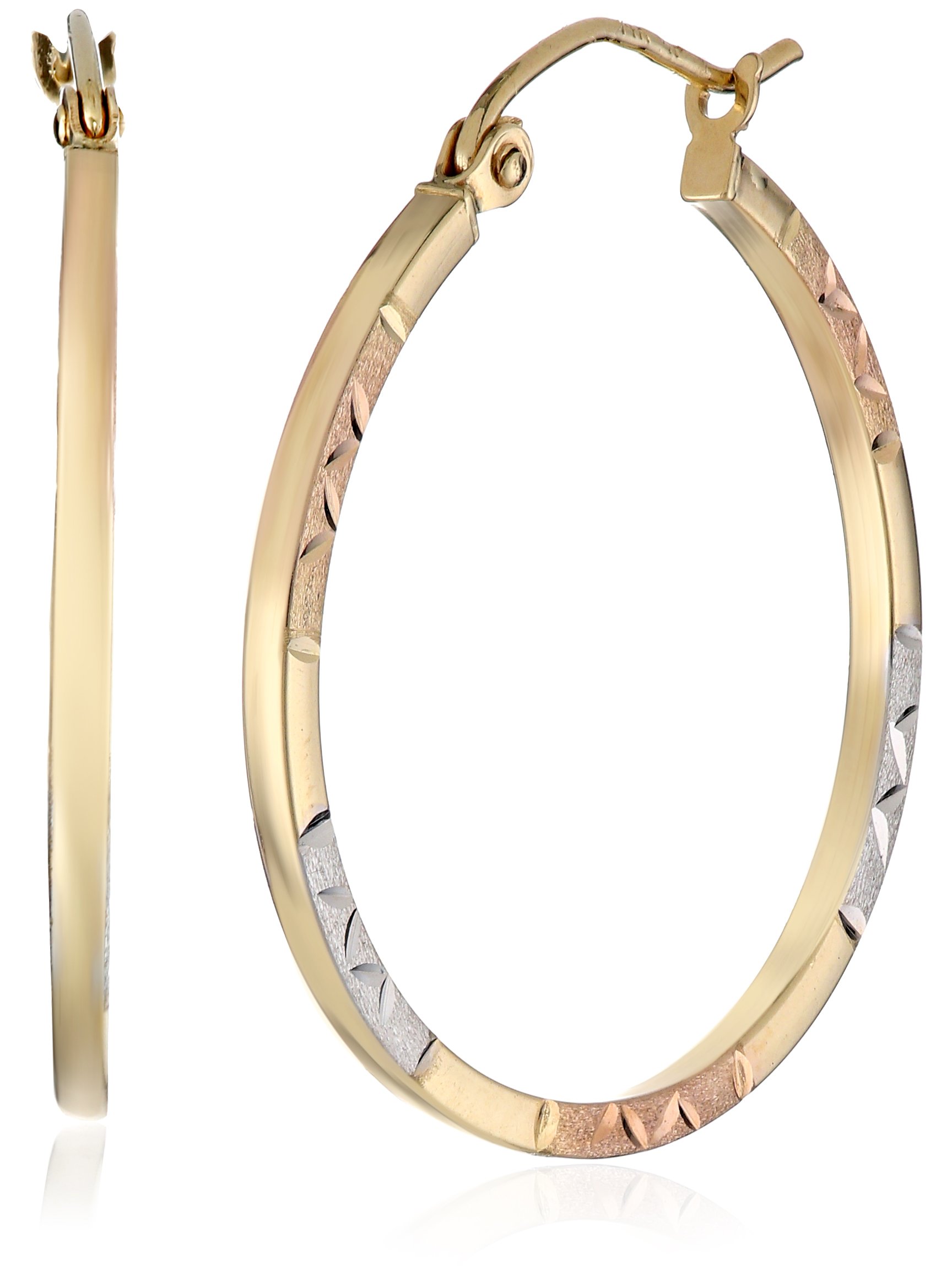 Amazon Collection 14k Gold Tri-Color Round Hoop Earrings