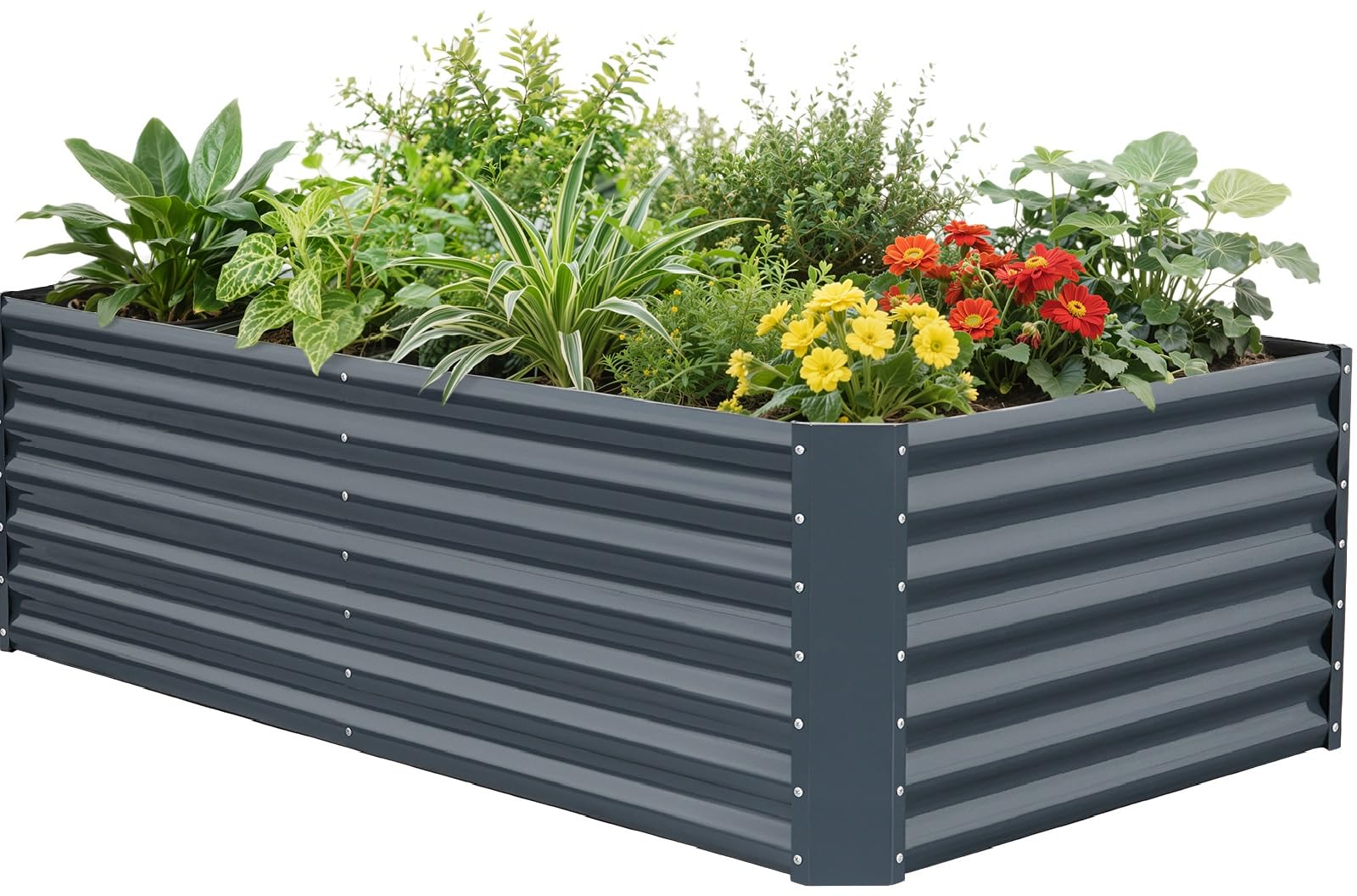 Galvanized Metal Raised Garden Bed Kit - 180X90X60CM Outdoor Planter Box with Safety Edging and Gloves for Vegetables, Fruits, Flowers.Grey-1Pack