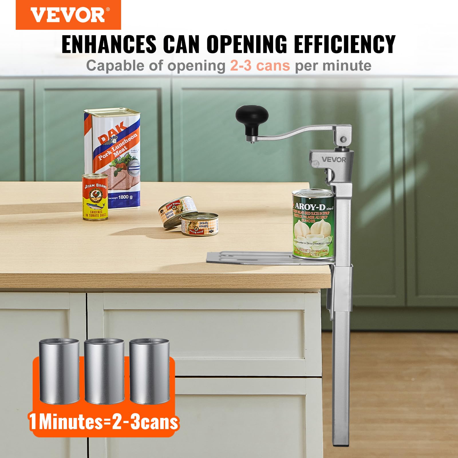 VEVOR Apriscatole Commerciale, Apriscatole Manuale in Acciaio Fuso da Tavolo per Lattine Alte Fino a 30 cm, Regolabile in Altezza con Viti, per Ristoranti e Hotel, 235 x 100 x 660 mm