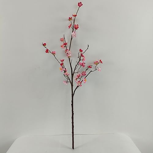 Miniatura 7 de Flores de ciruelo artificiales, 6 flores de cerezo rojo rosa, ramas falsas para jarrón, tallos de flor de cerezo sintético para decoración del hogar