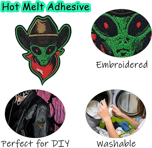 Miniatura 6 de Parche para planchar, parche de ovni alienígena, divertido parche de reparación de apliques bordados de dibujos animados, accesorios de bricolaje