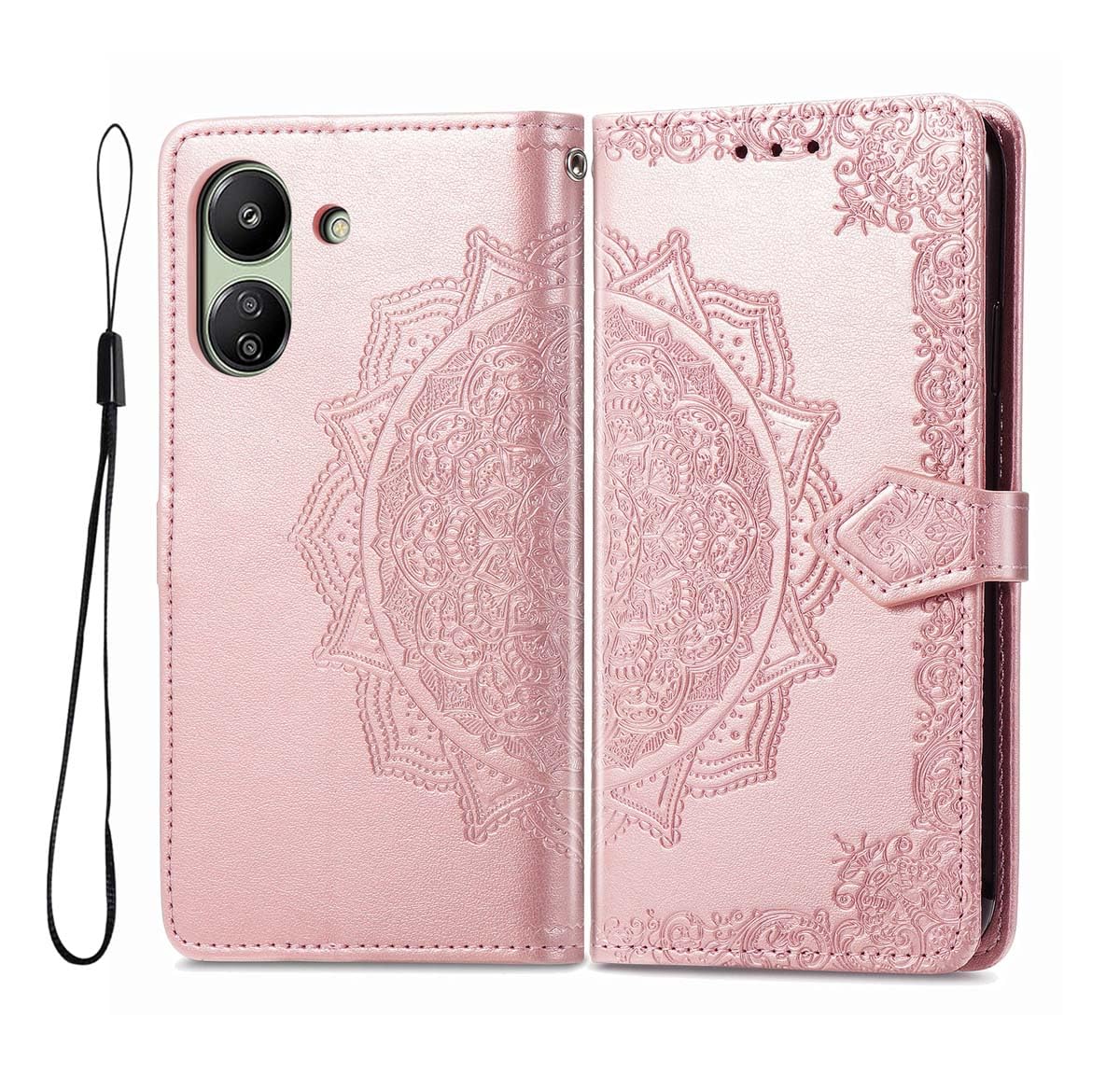 PEIYE Rilievo Cover per Xiaomi Redmi 13C / Poco C65, Custodia Libro Flip in PU Pelle Portafoglio, Case Antiurto Soft con Porta Carte e Chiusura Magnetica, Funzione Stand (Oro rosa