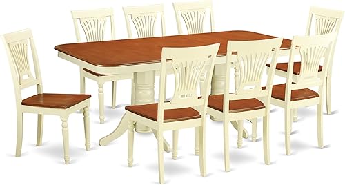 East West Furniture NAPL9-WHI-W Juego de mesa de comedor de 9 piezas incluye una mesa de comedor rectangular con hoja de mariposa y 8 sillas de
