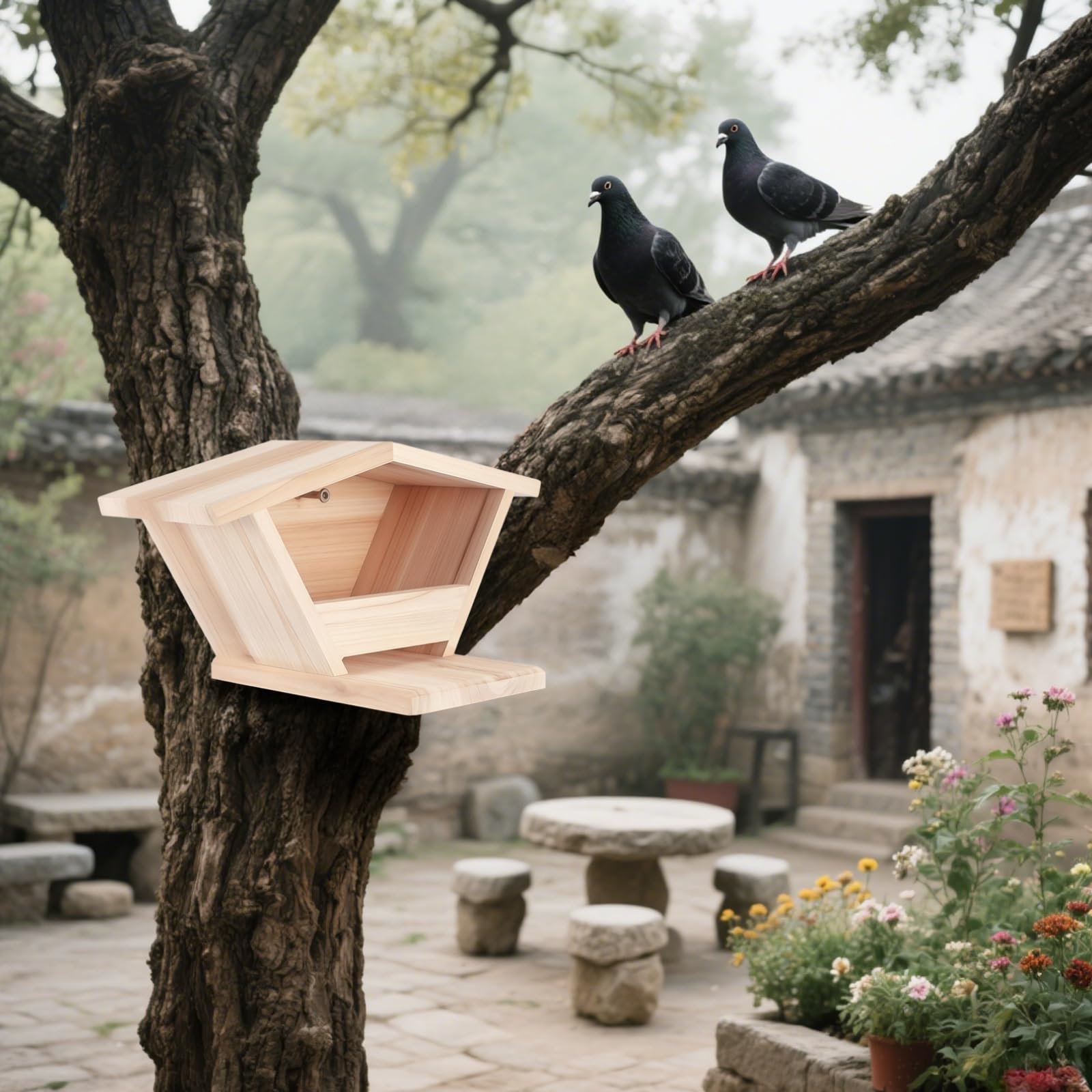 Caja de anidación de paloma de luto, casa de pájaros de paloma de madera para exteriores, techo inclinado para drenaje de lluvia, hábitat de paloma colgante al aire libre, casas de paloma fáciles de