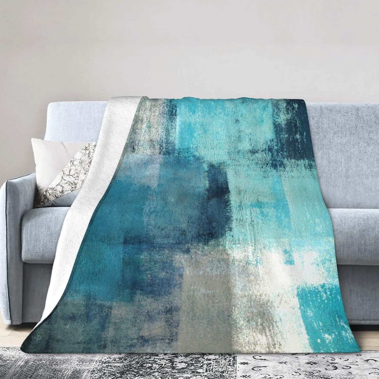 Teal Grey Turquoise Throw Blanket Soft Cozy Plush Warm Fleece Blanket for Sofa Couch Bed 60"X50"