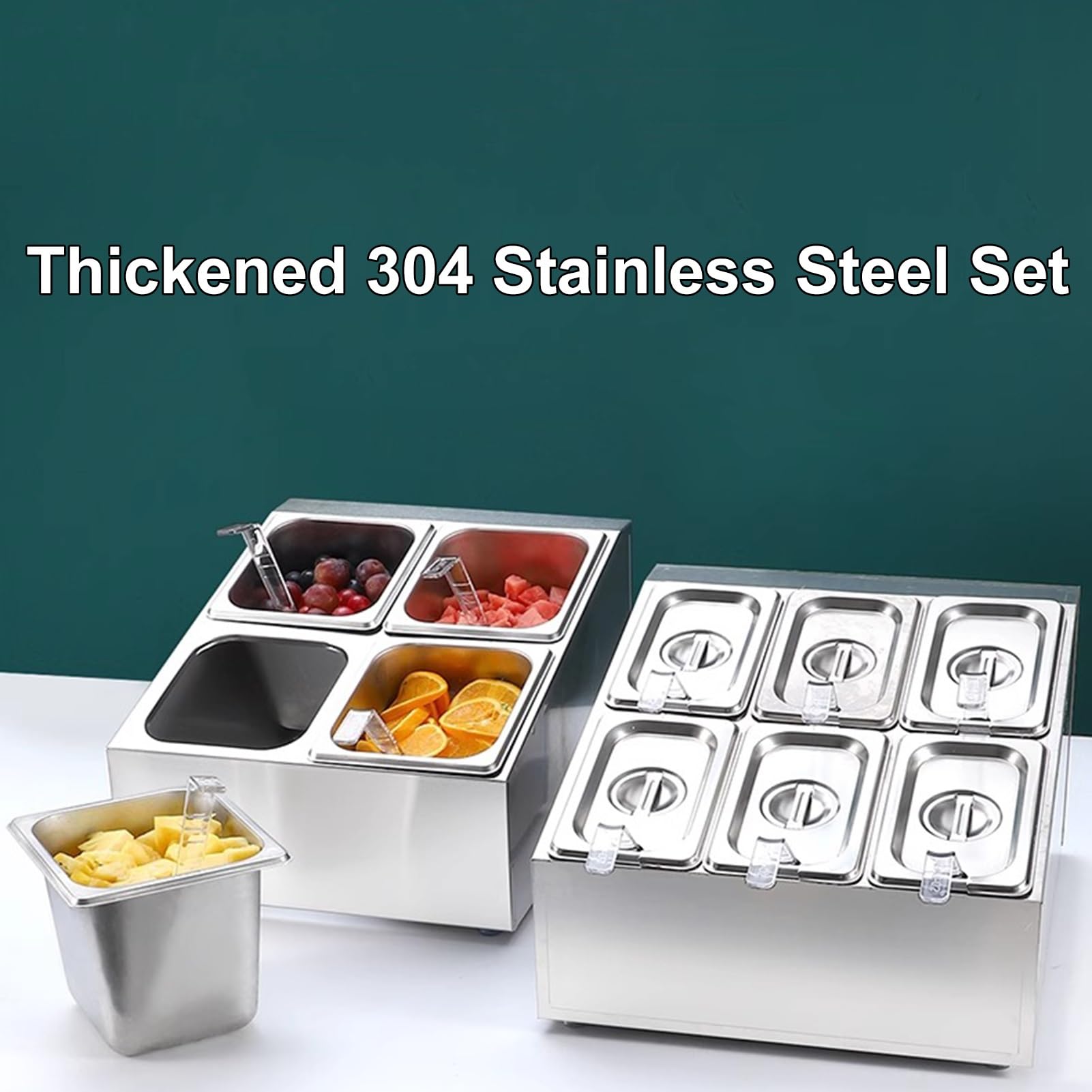 Set dispenser per condimenti in acciaio inox con barattoli e coperchi; orgar per conservare salse alimentari, perfetto per piano di lavoro della cucina, barbecue e tavolo da pranzo Essens