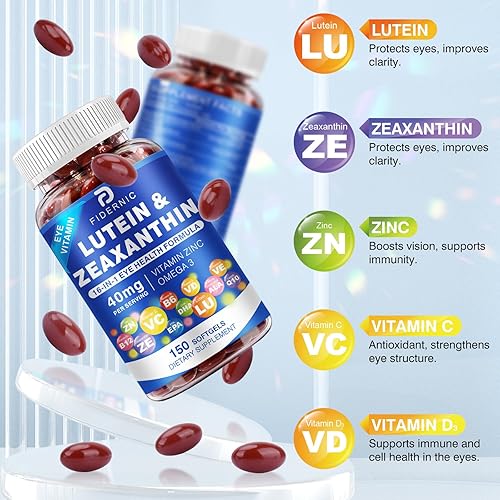Miniatura 5 de Suplemento de luteína y zeaxantina, vitaminas para los ojos, 40 mg de luteína y 8 mg de zeaxantina con vitaminas C, E, zinc, omega-3 y CoQ10