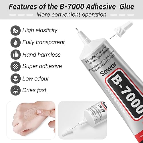Miniatura 10 de SEWOR B-7000 - Pegamento transparente para manualidades con diamantes de imitación, joyería y cuentas, B7000 - Pegamentos semifluidos de alta
