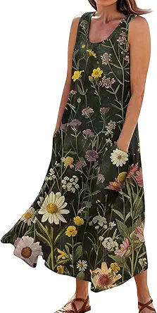 Plus Size Cotton Linen Summer Dresses for Curvy Women 2025 Sleeveless Maxi Vacation Beach Sundresses with Pockets