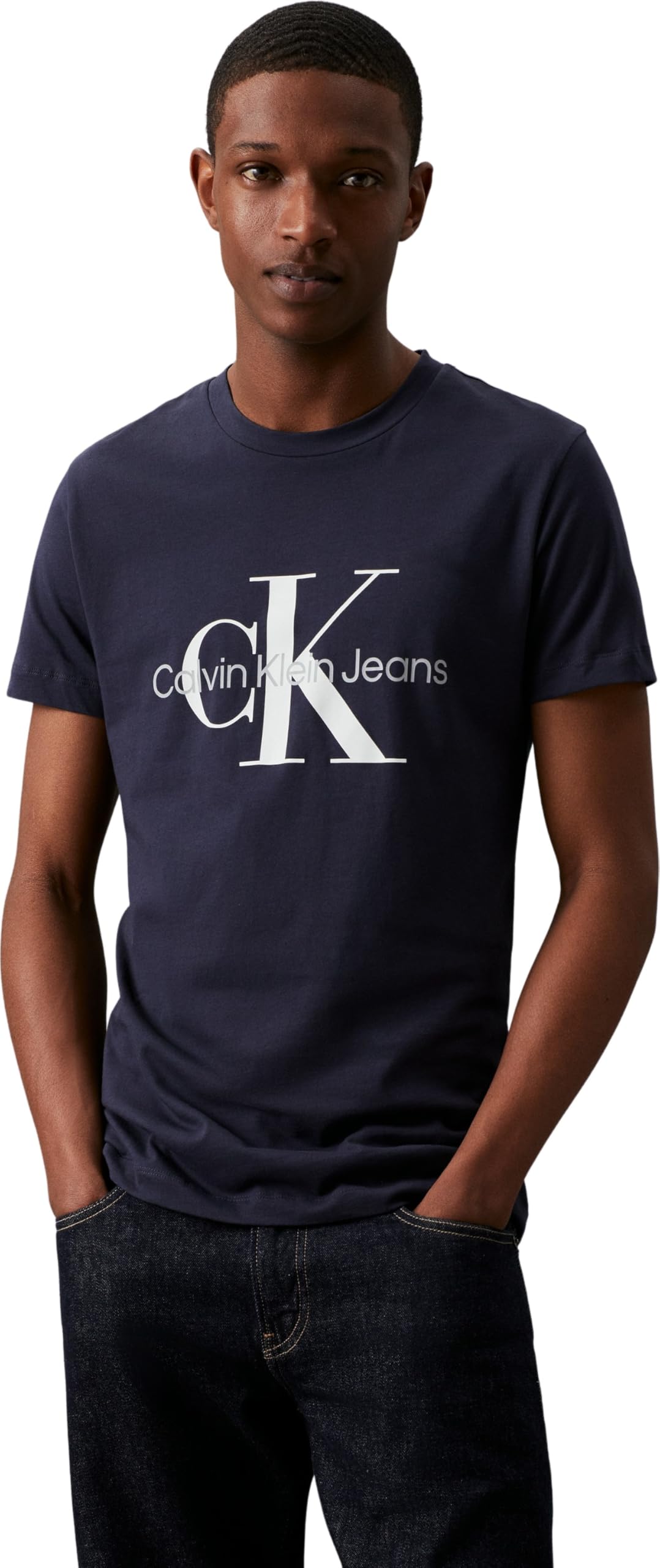 Calvin Klein Jeans Men's Blue Cotton Logo Tee Crew Neck