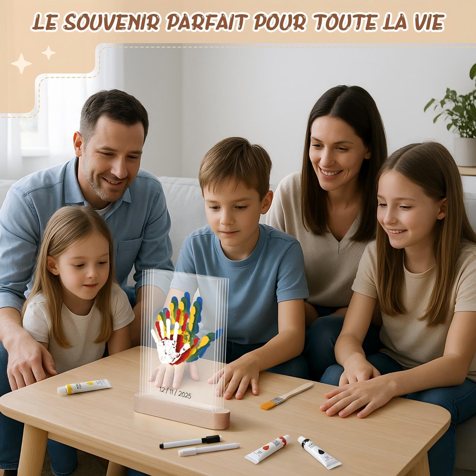 Set Impronte Mani Famiglia per 5 Persone Cornice Portafoto con Luce Notturna a LED Set Impronte Mani e Piedi Cornici Portafoto Regalo per la Festa della Mamma la Festa del Papà Coppie Famiglie