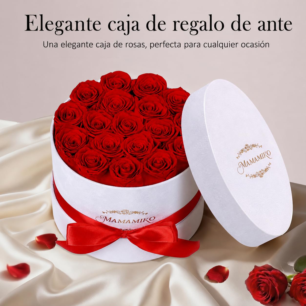 18 Rosas Eternas Rojas en Caja de Rosas, Flor Preservada, Regalo Mujer | Regalo de rosas eternas para mujer, novia o esposa en San Valentín, aniversario, cumpleaños o Día de la Madre