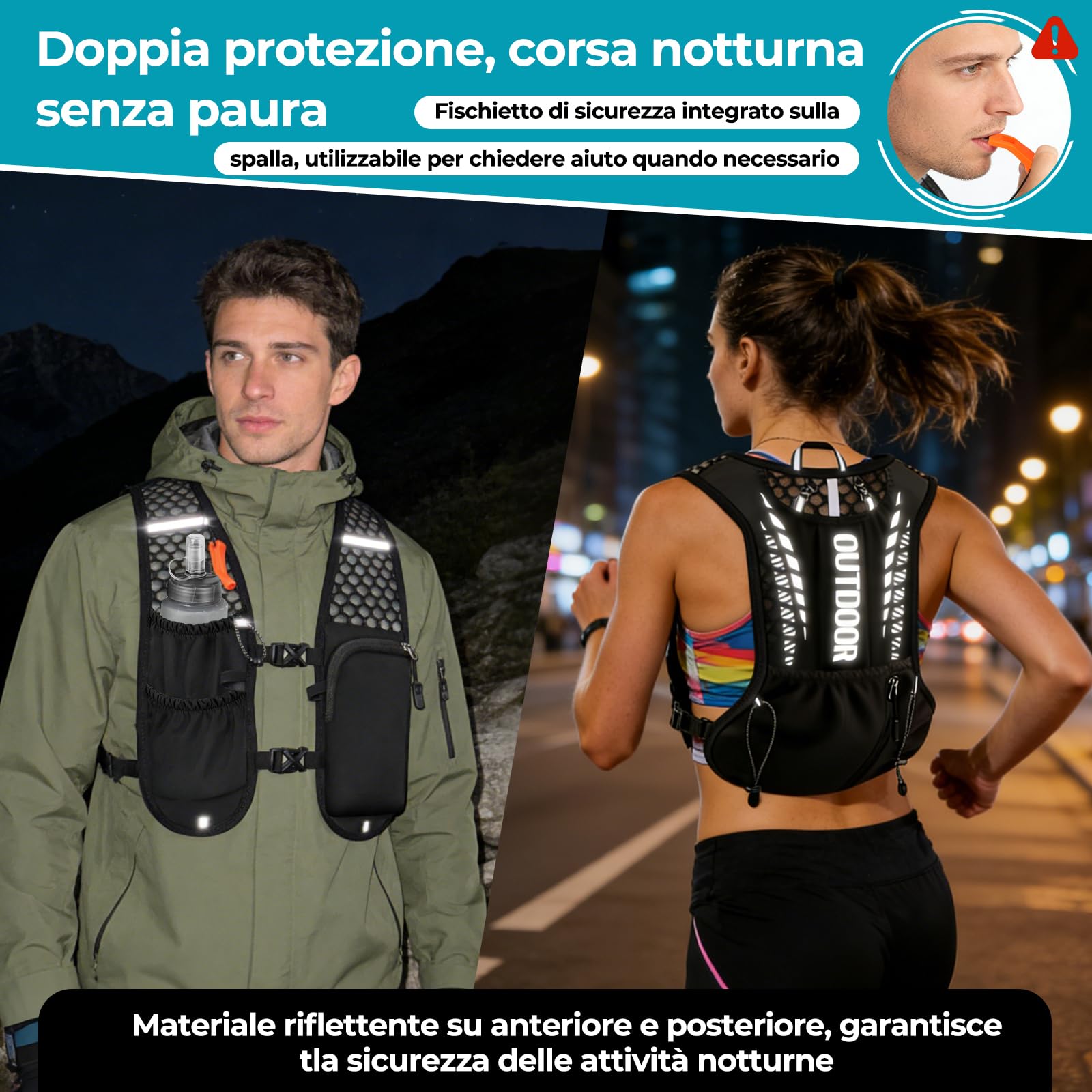 Gilet Running Uomo Donna Ultralight 160g, Gilet Trail Borraccia 500ml, Zaino Running Idratazione Regolabile Riflettente Fischietto Tasche Telefono Corsa Trail Running Maratona Trekking