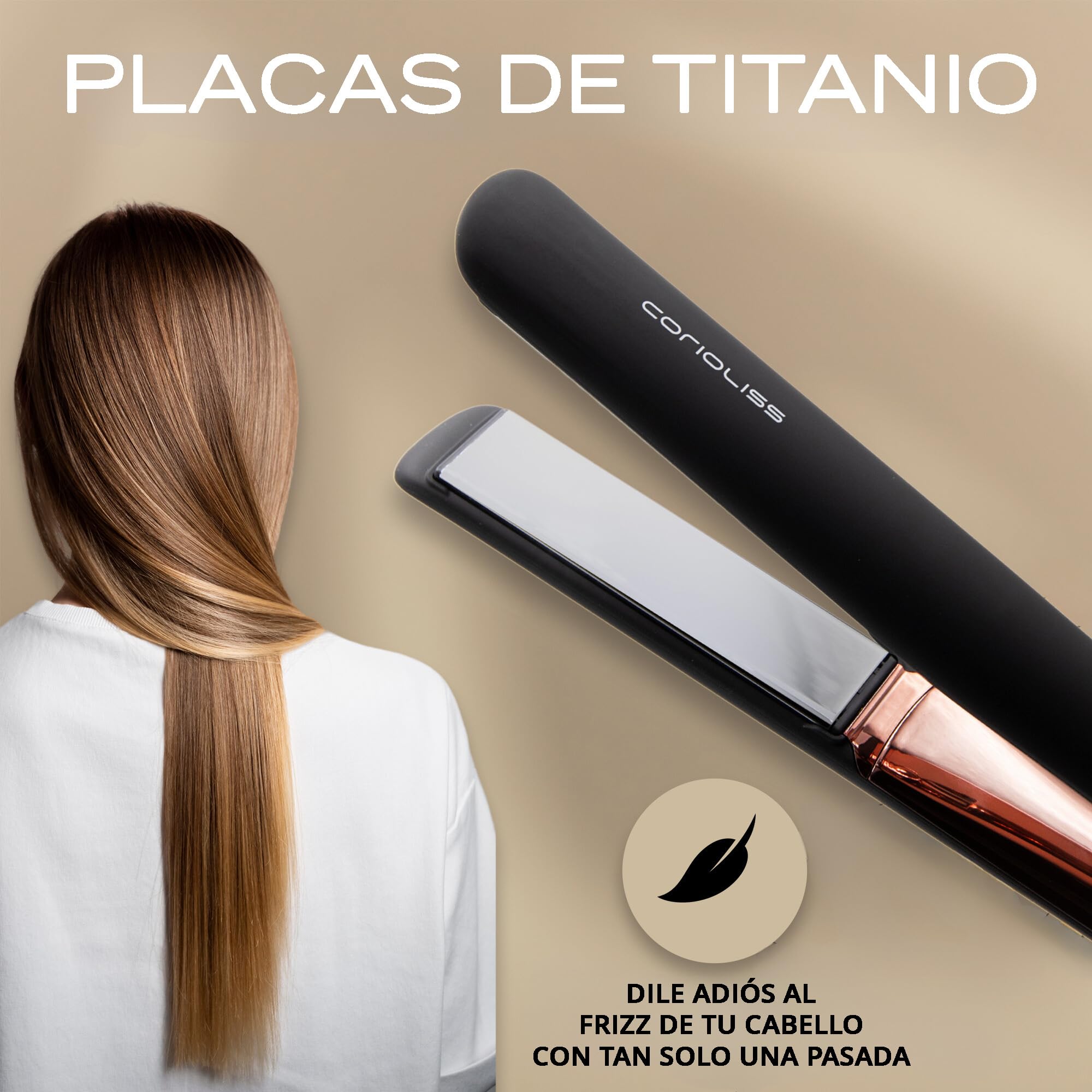 Corioliss C5 | Plancha del Pelo Profesional | Placas de Titanio | Alisado y Ondas | Temperatura Ajustable 80º-235º | Iónica | Apagado Automático Programable | Con Funda de Viaje | Black Copper