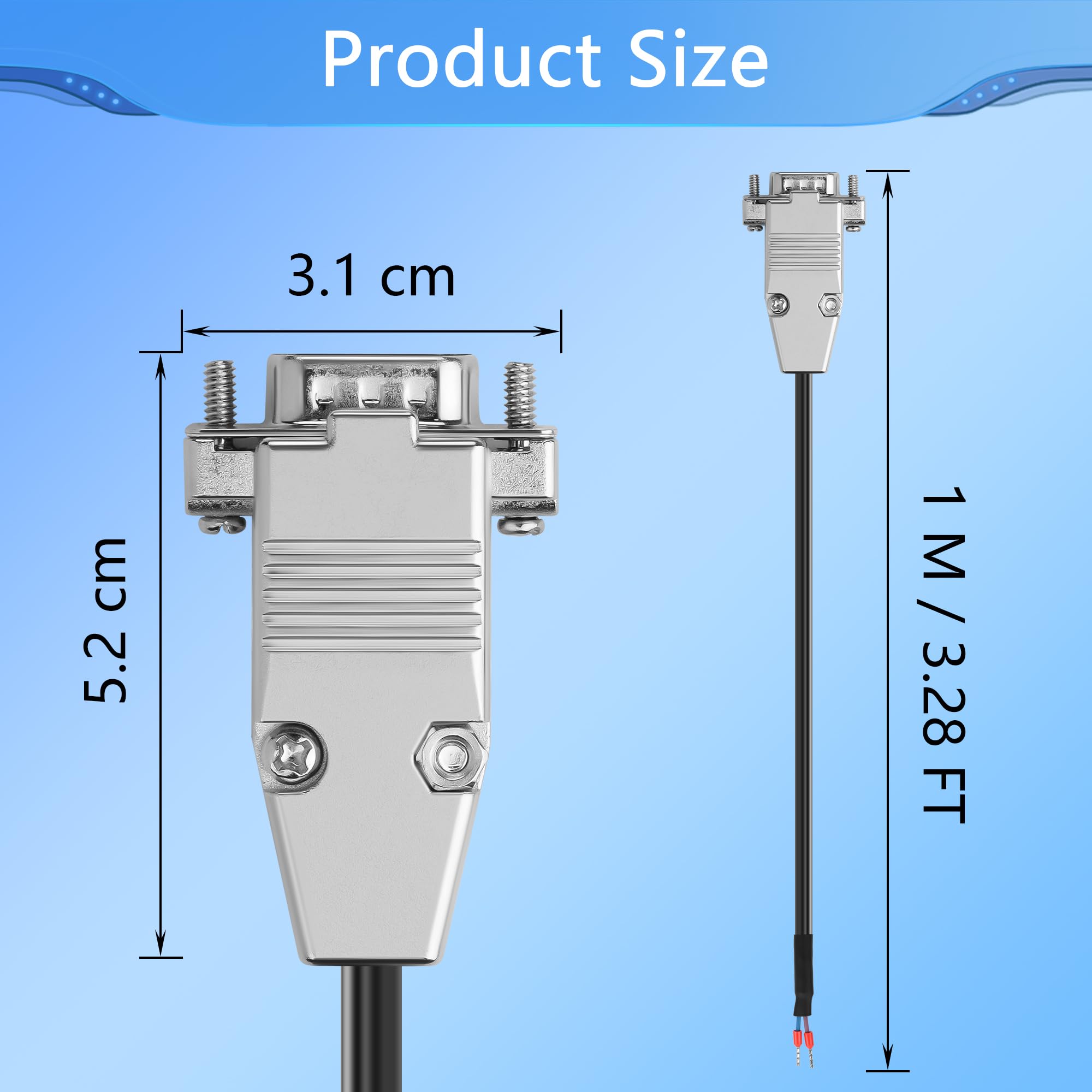 CERRXIAN kabel szeregowy DB9-RS485, 22AWG z wtyką DB9 do nagiego końca z 2 zaciskami podłączeniowymi, 38 styków wtyku do komunikacji RS485, przewód sterujący przemysłowy – 1 m/3,3 ft