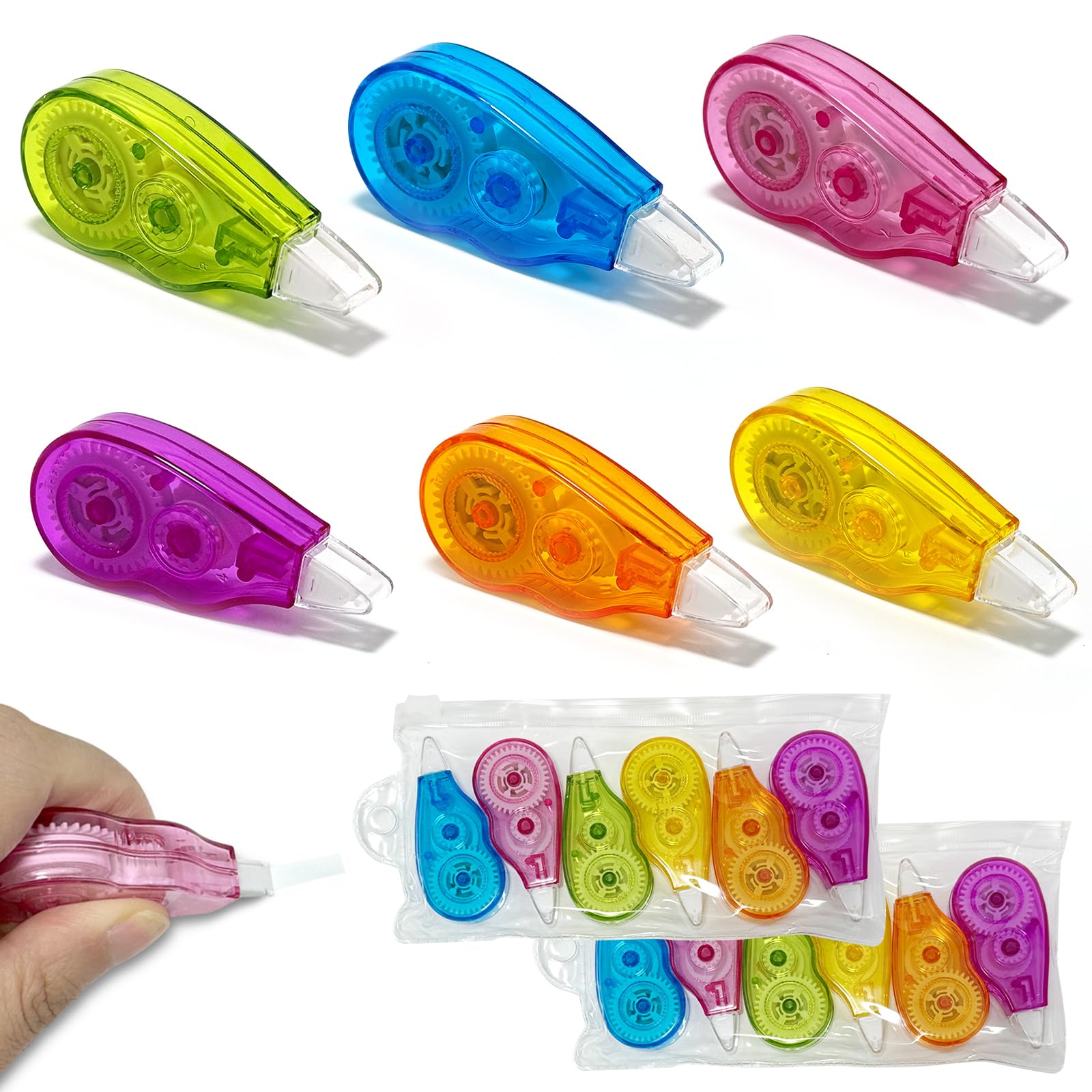 Set di 18 nastri correttivi con tappo protettivo 4 m x 5 mm, mouse correttivo in 6 colori