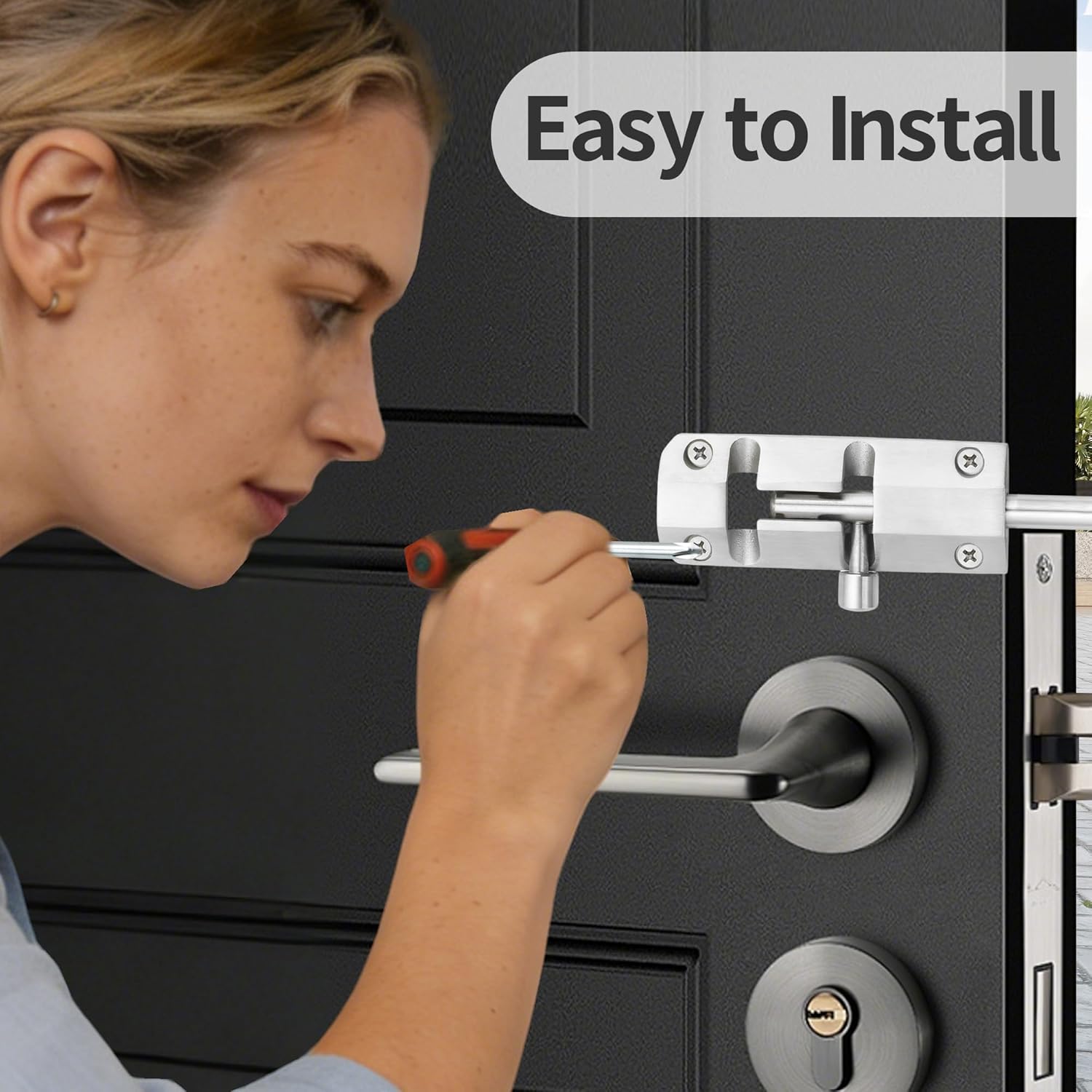 Alise Barrel Bolt Latch 4 inch,Slide Bolt Latch Lock Solid 304 Stainless Steel Slide Gate Latches Safety Door Lock Hardware for Interior Outdoor Fence Gate Wooden Barn Doors,Brushed