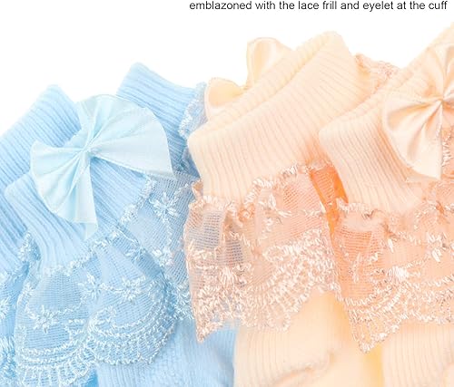 Miniatura 4 de DRESHOW Calcetines de bebé para niñas con ojales y volantes de encaje, calcetines de vestir para recién nacidosbebésniños pequeñosniños para niña