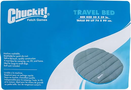 Chuckit! Outdoor Travel Portable Water Resistant Travel Pillow Dog Bed For Medium to Large Dogs 20 to 100 lbs, 39L x 30W, Blue