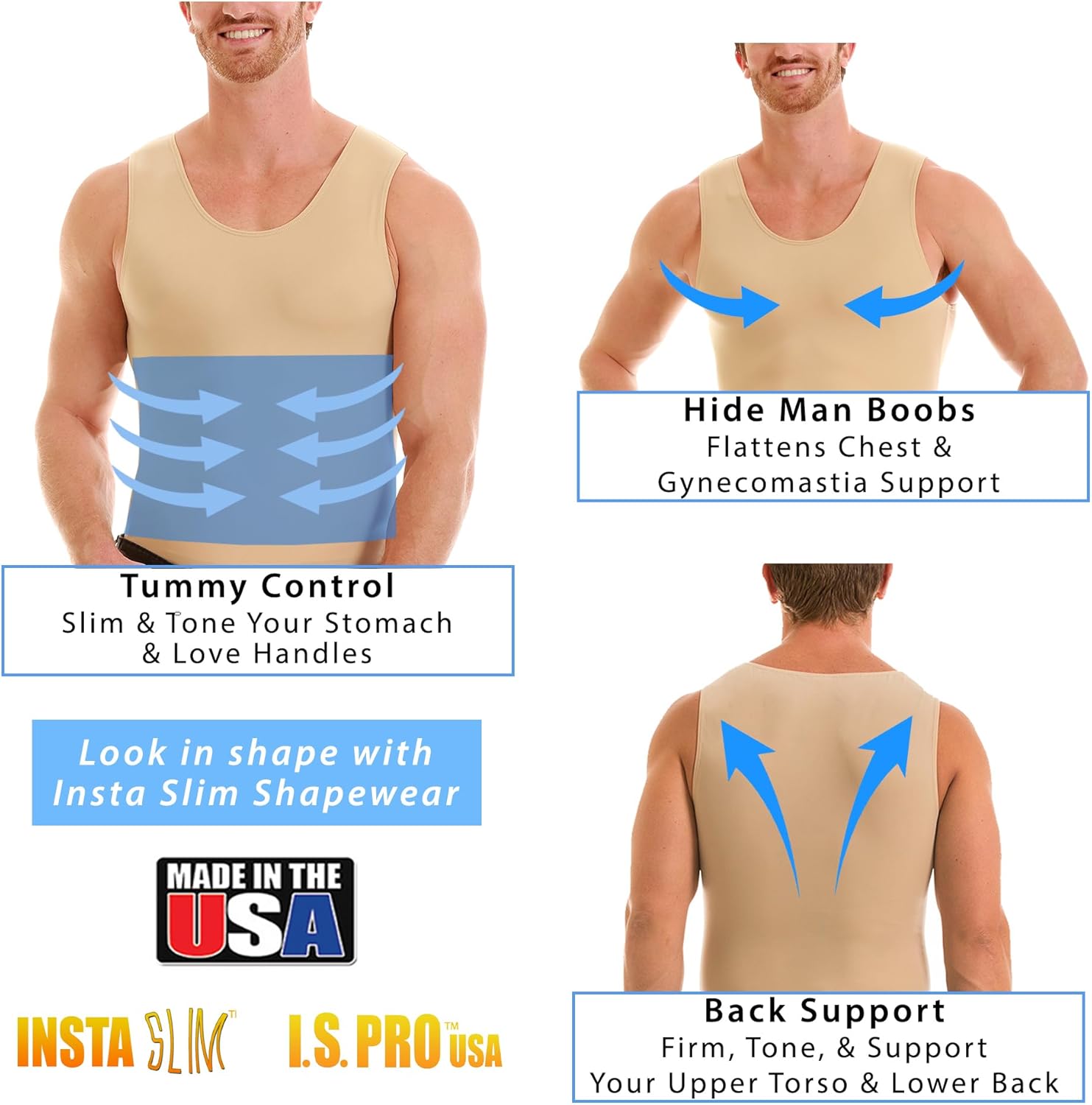 Insta Slim -Made in USA- Compression Tank-Top Shapewear for Men. Tummy Control Slimming Body-Shaper for Belly & Back Support - Image 6
