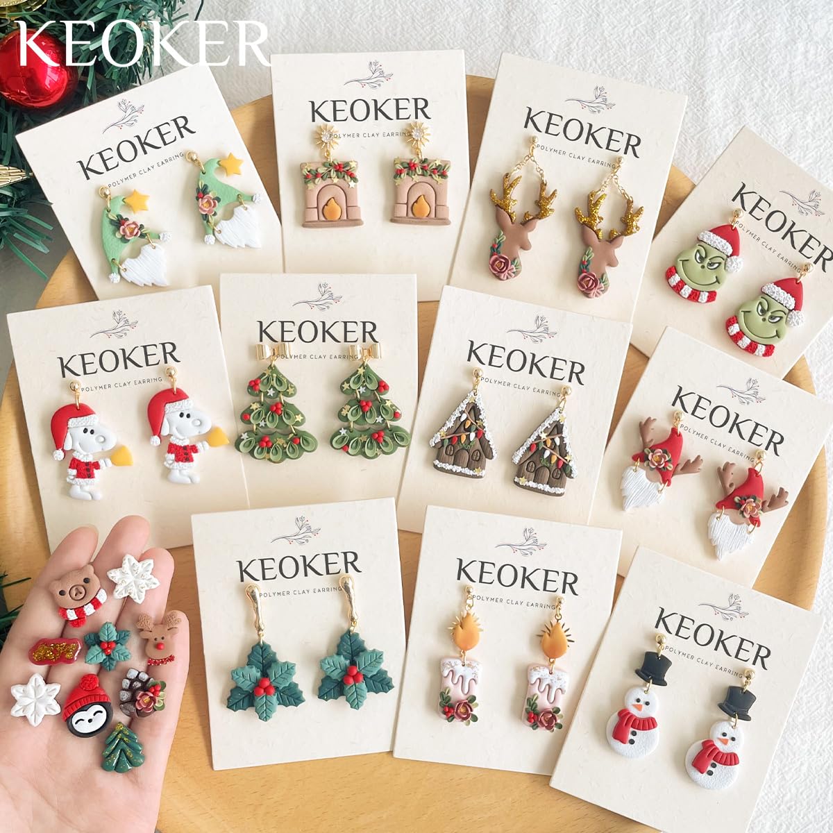 Keoker Weihnachts-Tonschneider, Weihnachts-Tonschneider für Polymer-Ton-Schmuck, 24 Formen, Polymer-Ton-Ausstecher, Weihnachten, Polymer-Ton-Ausstecher, Weihnachtsmann, Polymer-Ton-Schneider