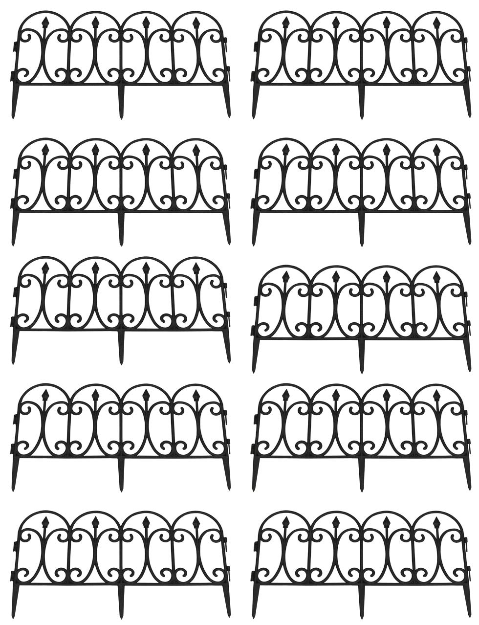Selections Black Plastic Lawn Edging Curved Top Panels for Garden Paths and Borders - Pack of 10
