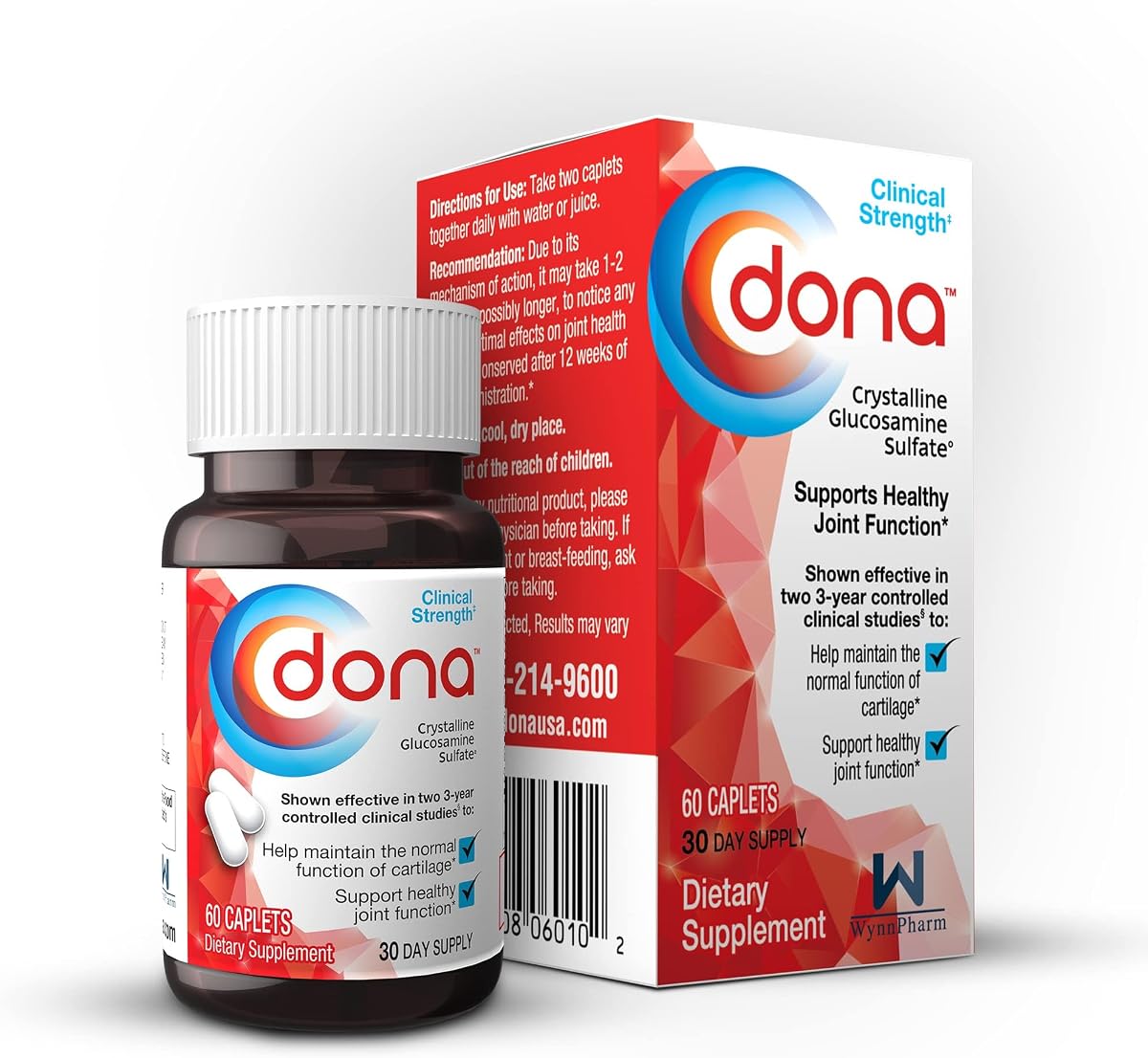 Dona Crystalline Glucosamine Sulfate, 1500 Mg, Joint Supplement Pills for Knee Comfort & Joint Health Support, 1500 Mg, 60 Count