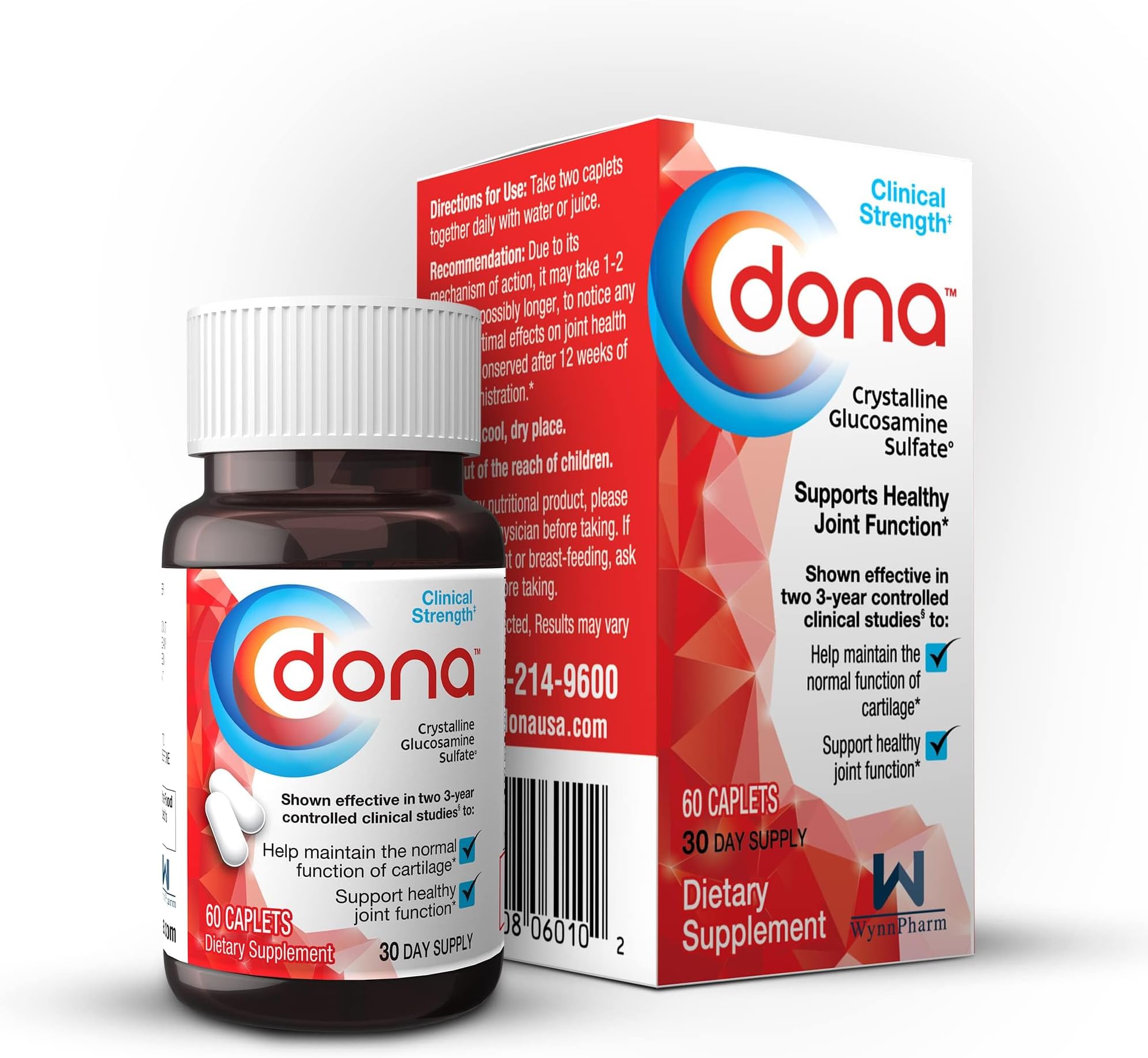 Dona Crystalline Glucosamine Sulfate, 750 Mg, Joint Supplement Pills for Knee Comfort & Joint Health Support, 750 Mg, 60 Count