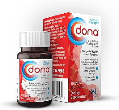 Dona Crystalline Glucosamine Sulfate, 750 Mg, Joint Supplement Pills for Knee Comfort & Joint Health Support, 750 Mg, 60 Count